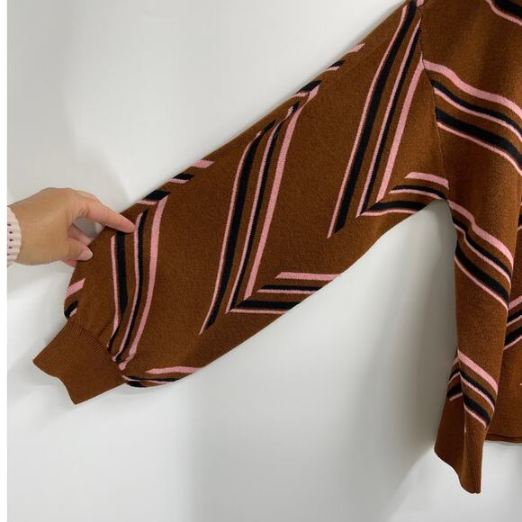 Nine West Womens Chevron Half Zip Sweater Brown Pink XL Striped Knit Pullover - Picture 8 of 9